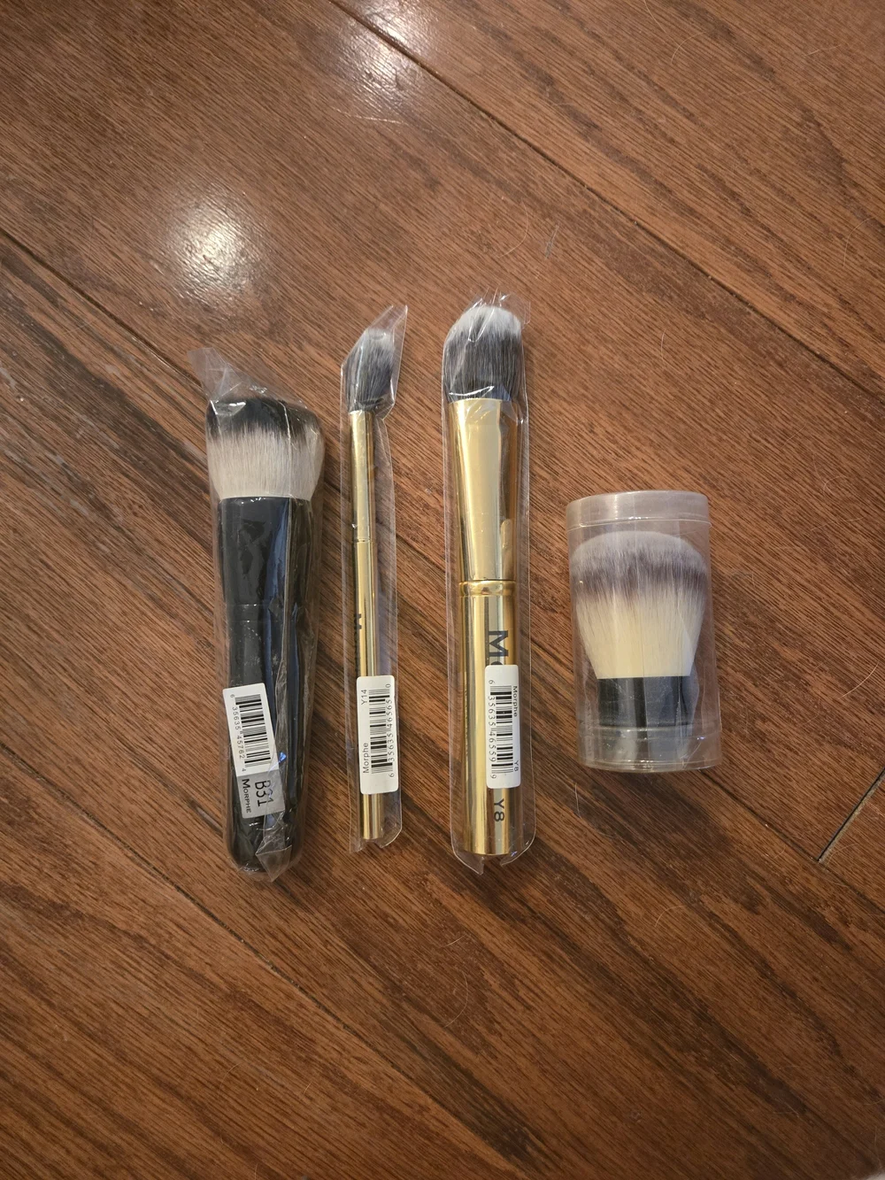 3 Morphe Black & Gold Makeup Brush Set And Kabuki Brush